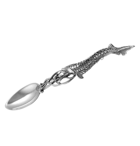Серебряная ложка к икорнице "Рыбки" с футляром