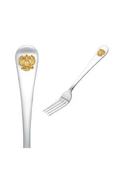 Серебряная столовая вилка "Герб" позолота с футляром