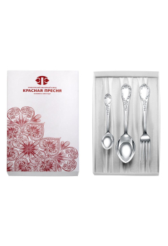 Набор из 3 столовых серебряных приборов «Весна» вилка, ложка, чайная ложка