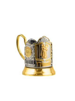 Подстаканник "Олимпийский мишка" никелированный с позолотой  С18708/165