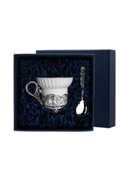 Чайная чашка "Кружевные узоры" с ложкой серебро