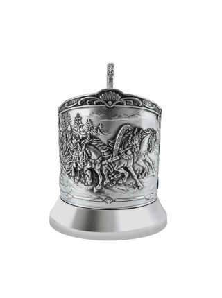 Подстаканник посеребренный "Тройка" с ложкой