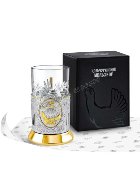 Подстаканник "Миру Мир" никелированный с позолотой  НБС18708/229