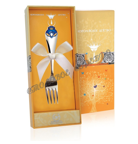 Детская серебряная вилка "Принц" эмалью