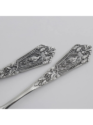 Серебряный набор "Королевская охота" чайник и чашки, ложки